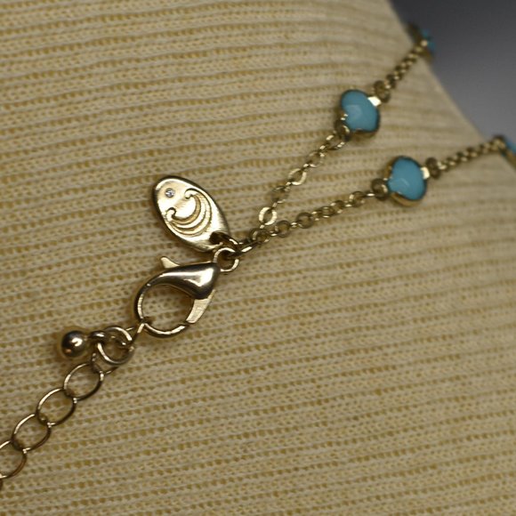 Turquoise & Gold-Plated Double Strand Necklace w/ Matching Earrings - Picture 4 of 11